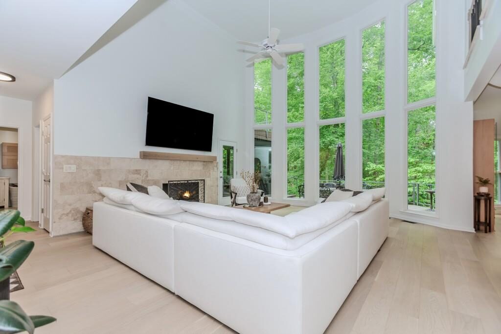 Fireplace and the window wall