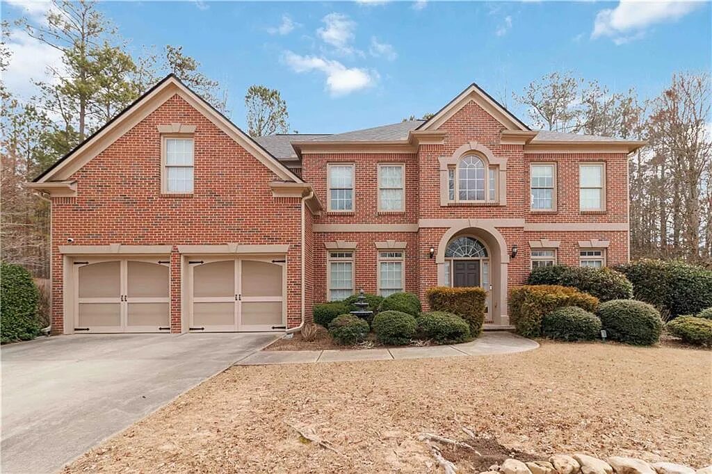 Brick front with a two-car garage