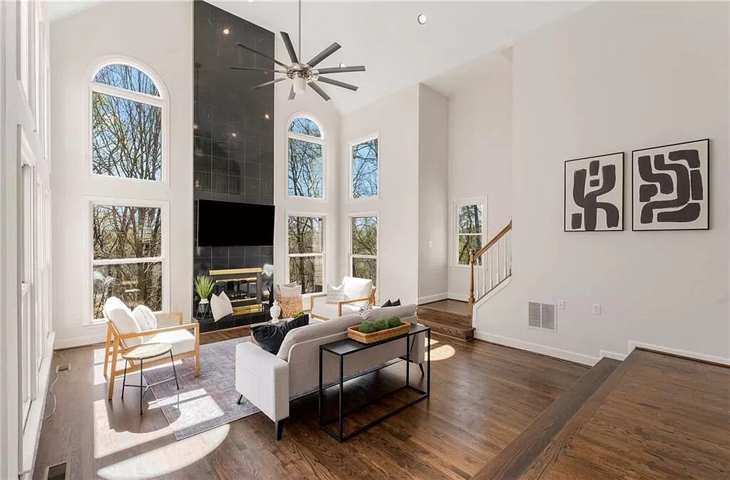 Two-story family room in Riverglen, Suwanee