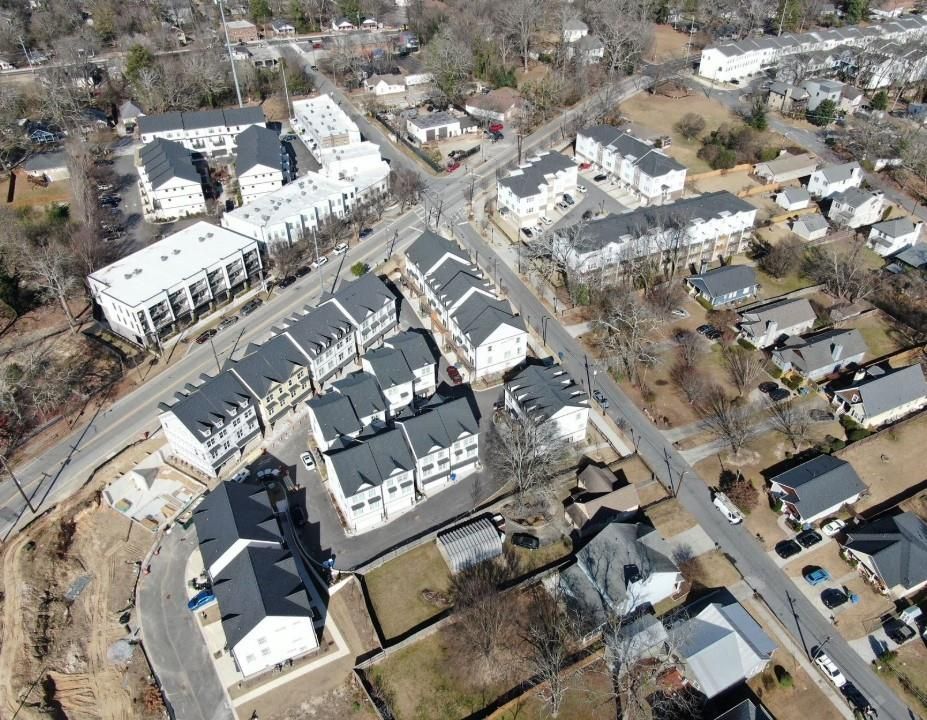 Aerial view of the Hollywood & Main II townhome community in Atlanta