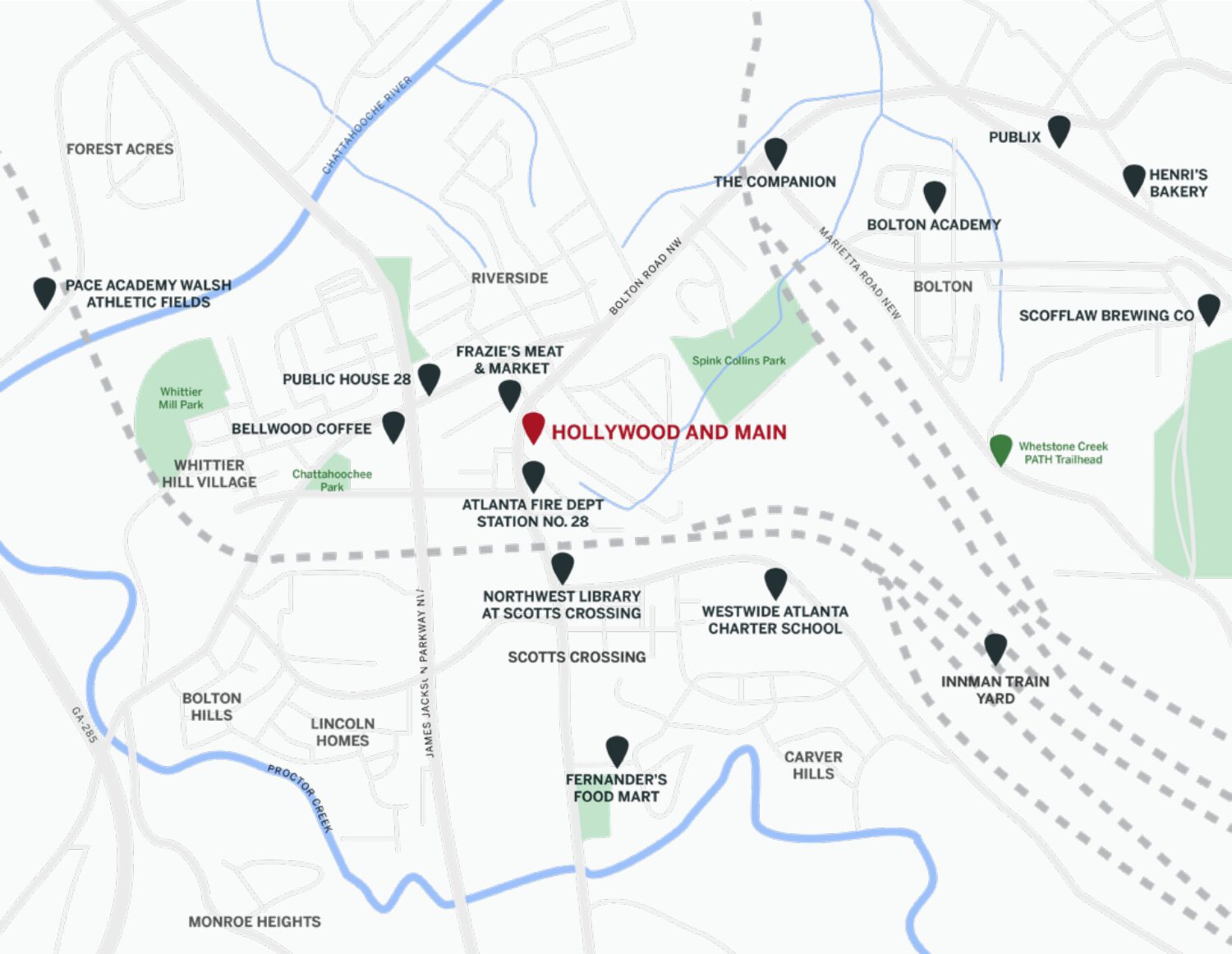 Map of nearby parks, shops and restaurants