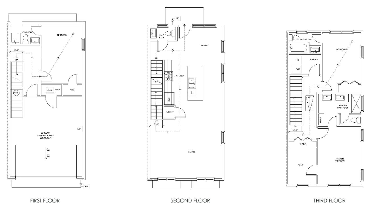 Type I floor plan: first, second and third floors